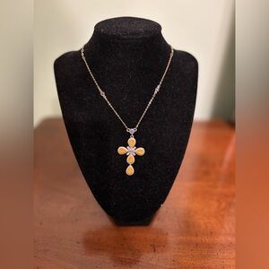 Elegant Gold and yellow Cross Pendant Necklace